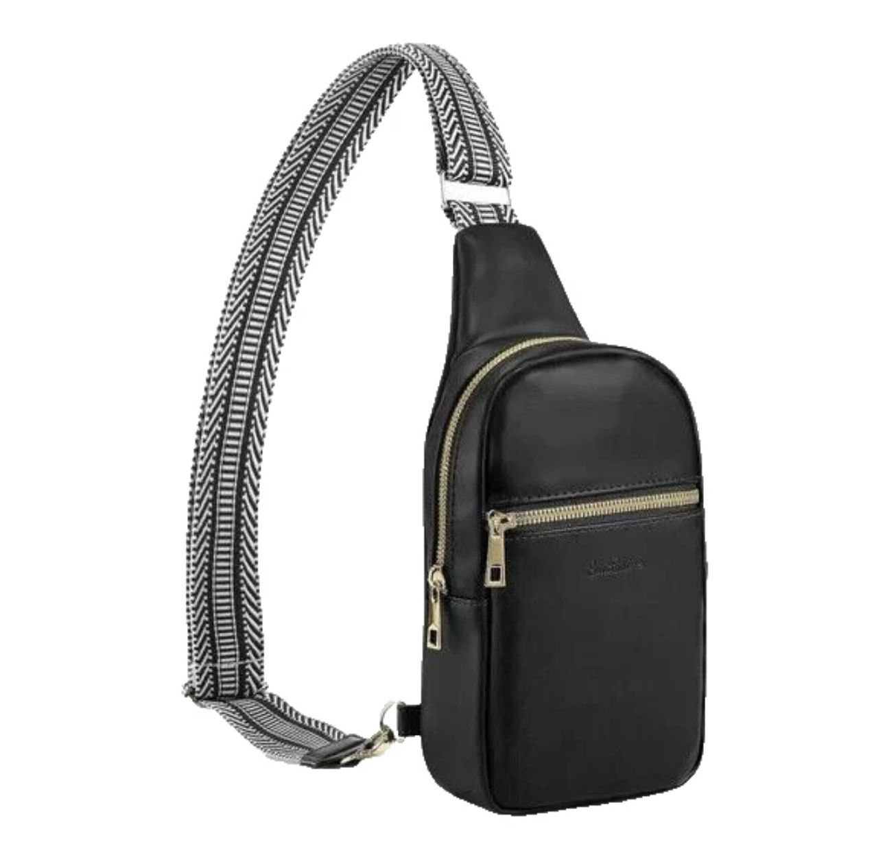 Chest Bag Sling Crossbody Black Guitar Strap Zip Pockets New