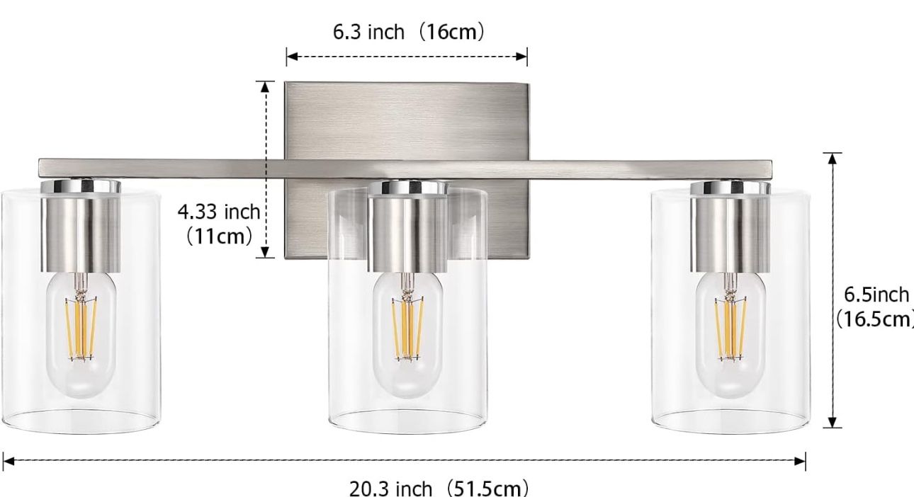 3-Light Vanity Light, Brushed Nickel Fixtures - photo 2