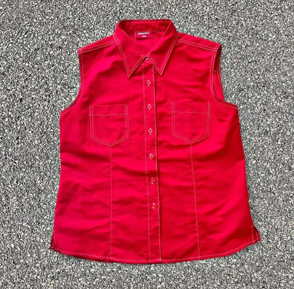 Vintage Authentic IDENTIC Sleeveless Button Up/ Ref/ Sz Large thumbnail