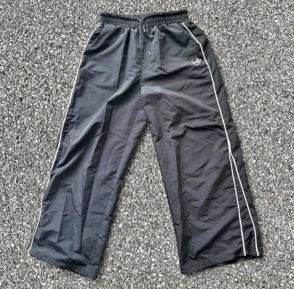 Dazy Wide Leg Track Pants Athleisure Drawstring Black White Trim