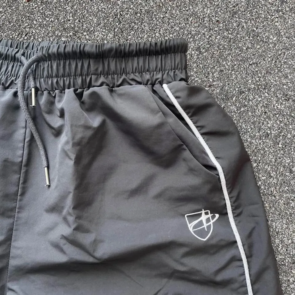 Dazy Wide Leg Track Pants Athleisure Drawstring Black White Trim image indicator(2)