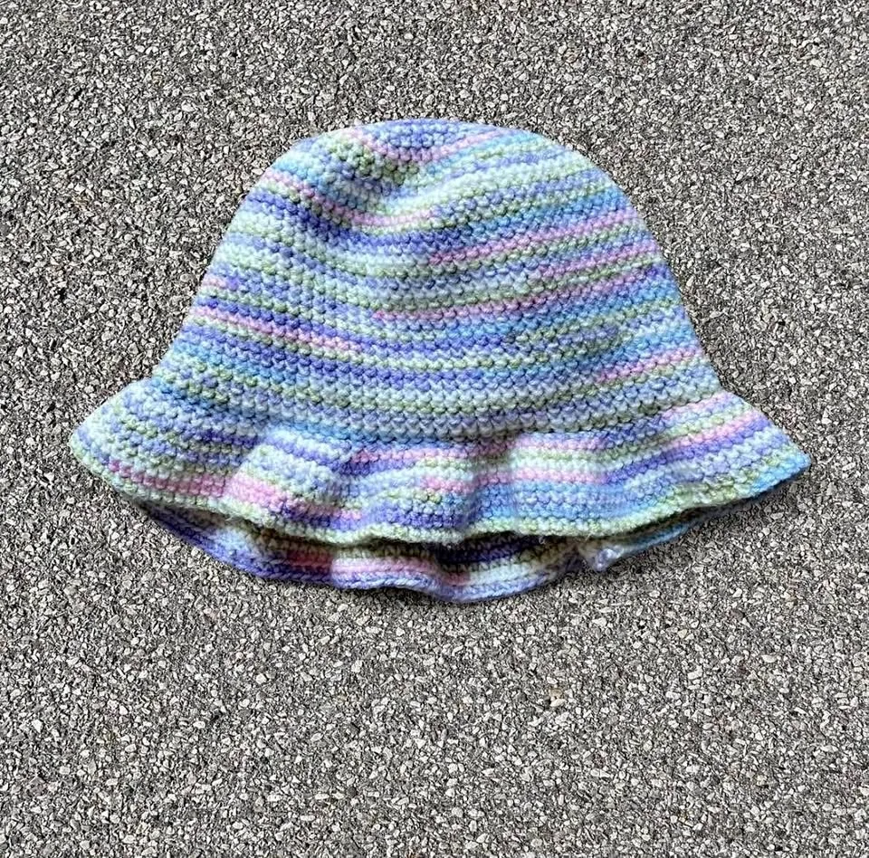 Handmade crochet bucket hat in pastel colors thumbnail