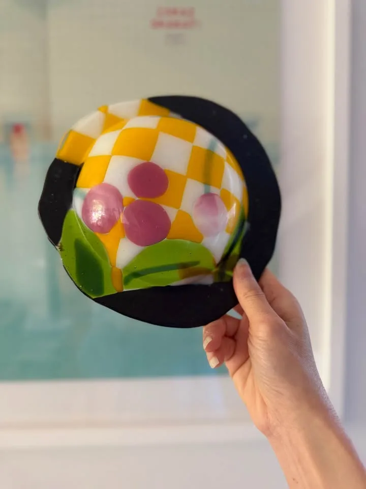 Fused Glass Dish - DM Artist Signed - Cherry Pattern image indicator(3)