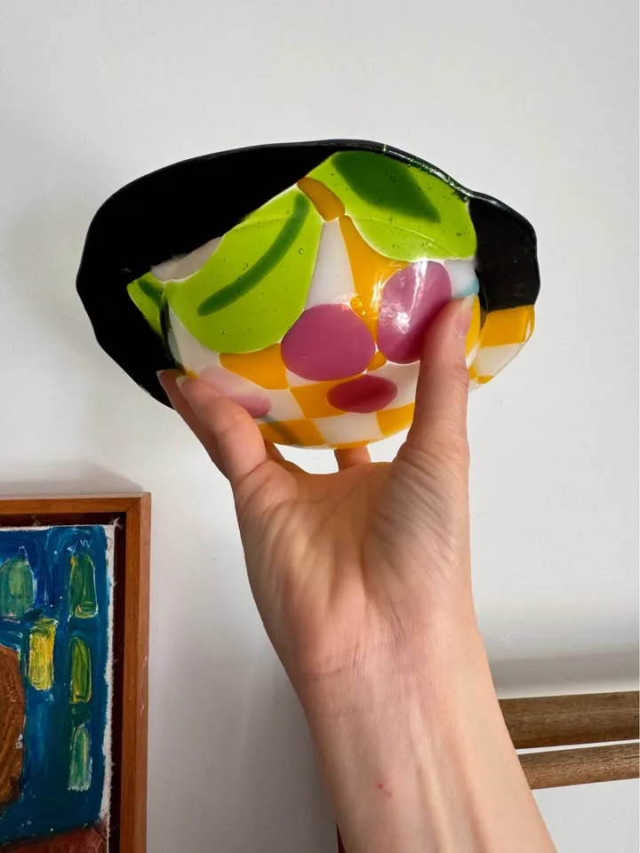 Fused Glass Dish - DM Artist Signed - Cherry Pattern image indicator(4)