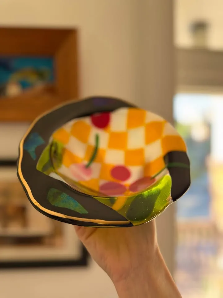 Fused Glass Dish - DM Artist Signed - Cherry Pattern image indicator(5)