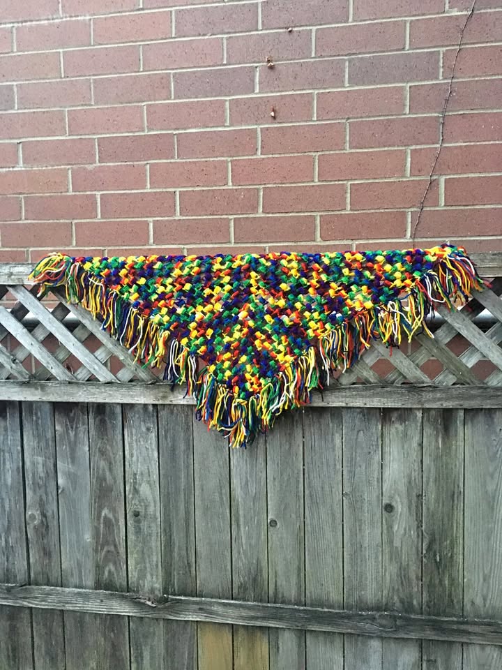 Multi-Colored Crochet Triangle Shawl/Wrap/Scarf - 28 x 50