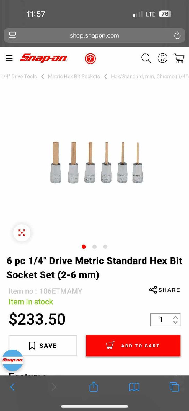 Snap-On Hex Bit Socket Set - photo 3