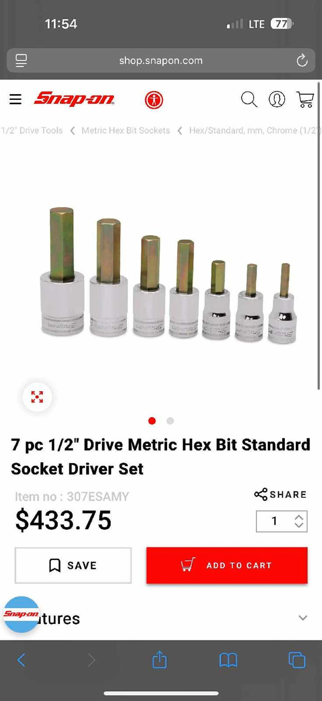 Snap-On Metric Hex Bit Set - photo 3