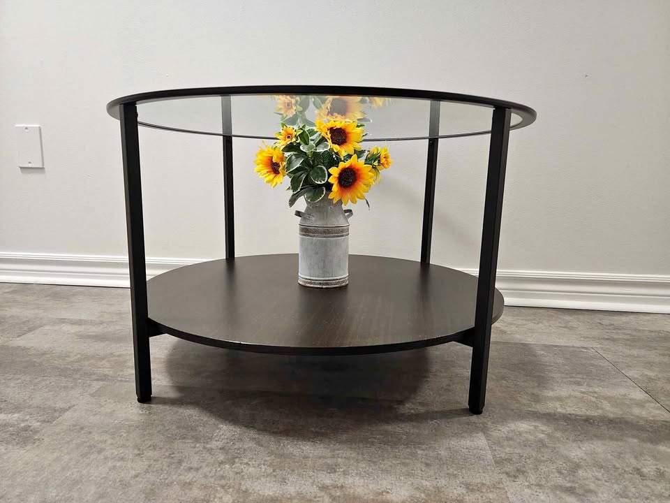 Modern Glass & Wood Side Table – Like New!