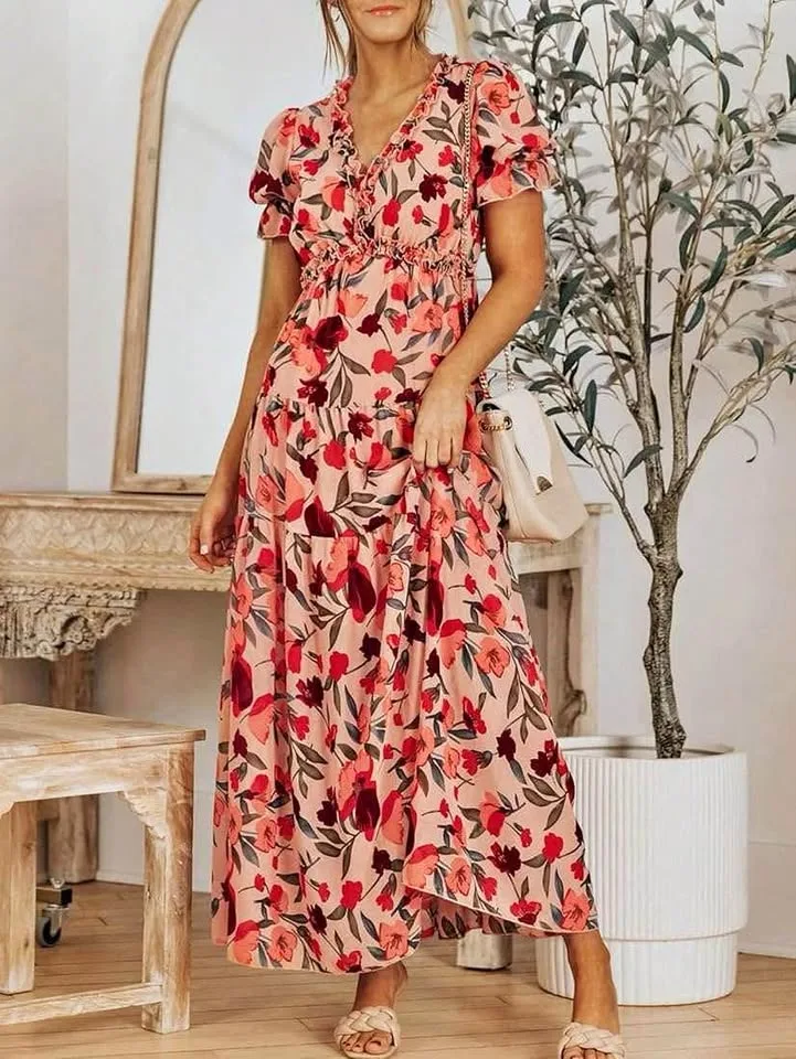 Brand new Floral Print V Neck short Sleeve Maxi Dress-XL Only thumbnail