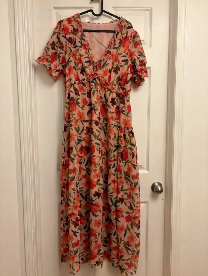 Brand new Floral Print V Neck short Sleeve Maxi Dress-XL Only image indicator(2)