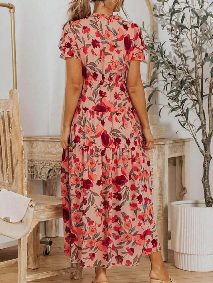 Brand new Floral Print V Neck short Sleeve Maxi Dress-XL Only image indicator(3)