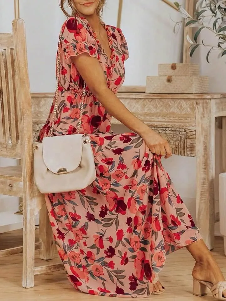 Brand new Floral Print V Neck short Sleeve Maxi Dress-XL Only image indicator(4)