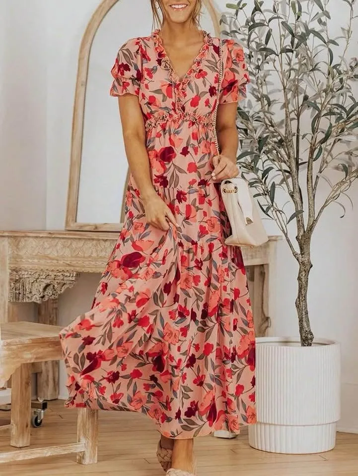 Brand new Floral Print V Neck short Sleeve Maxi Dress-XL Only image indicator(5)