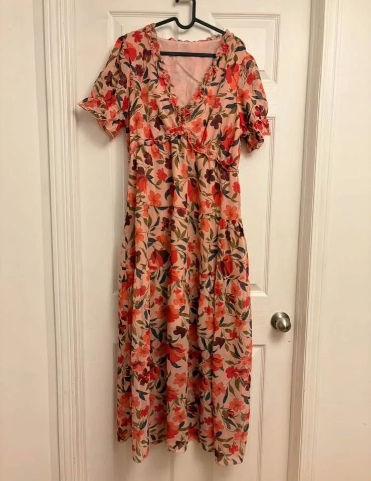 Brand new Floral Print V Neck short Sleeve Maxi Dress-XL Only image indicator(6)