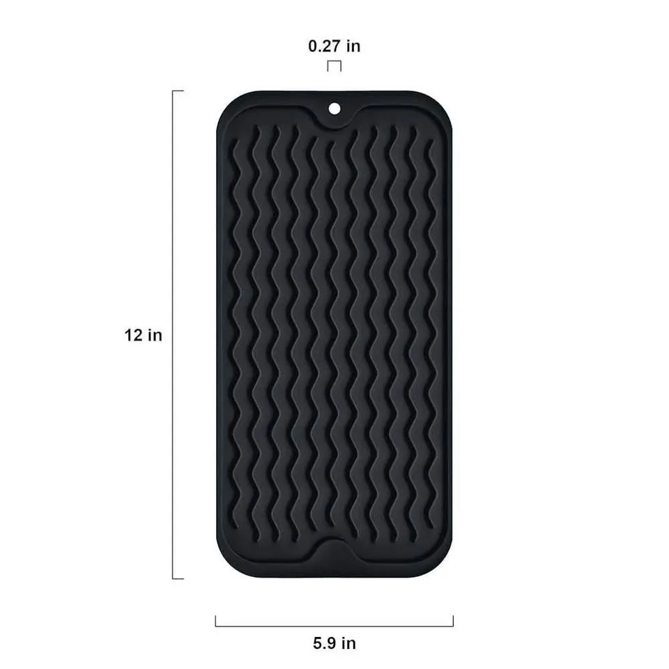 New Silicone Dish Drying Mat 12" x 6", BLACK image indicator(2)