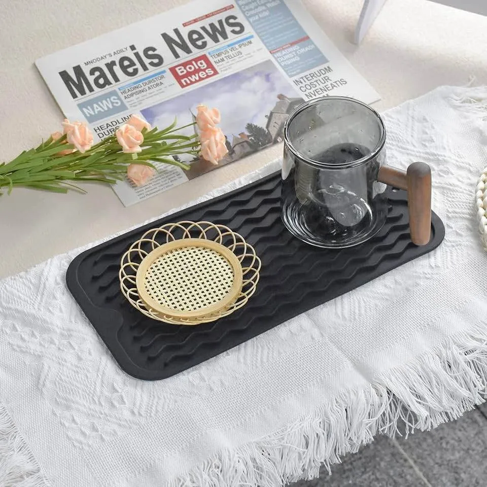 New Silicone Dish Drying Mat 12" x 6", BLACK image indicator(6)