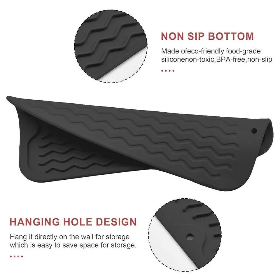 New Silicone Dish Drying Mat 12" x 6", BLACK image indicator(7)