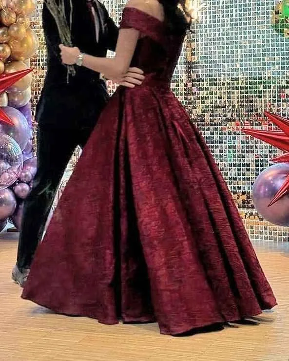 Burgundy Off Shoulder Ballgown 💞 image indicator(2)