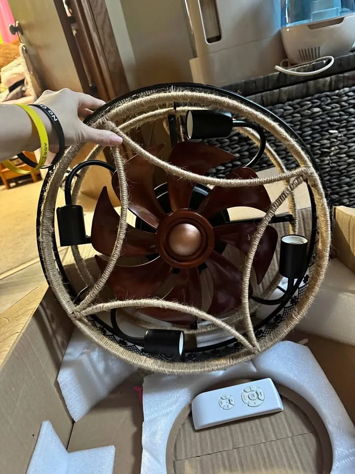 Low profile caged ceiling fan with lights & remote control thumbnail