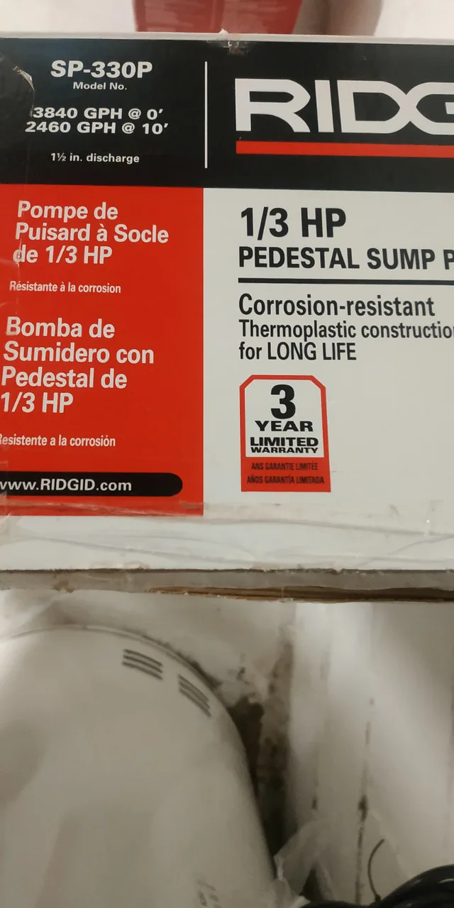 New Ridgid 1/3 hp pedestal sump pump image indicator(3)