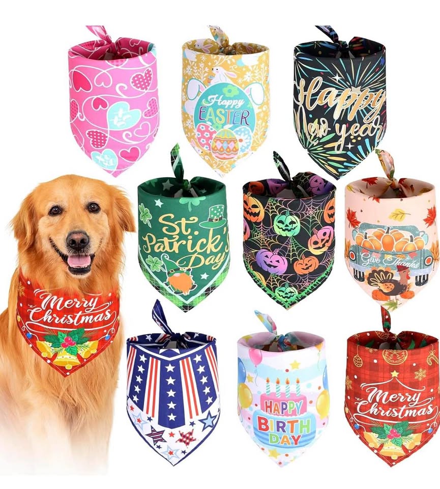 9 Pack Colorful Holiday Dog Bandanas Set