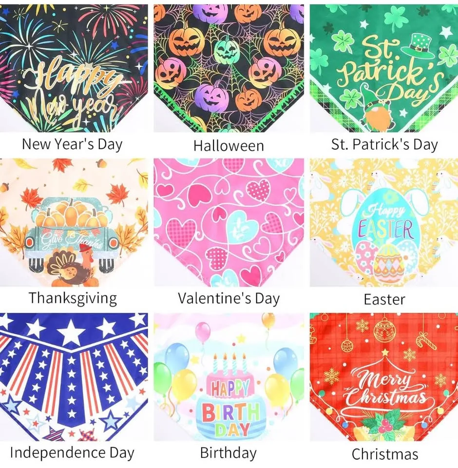 9 Pack Colorful Holiday Dog Bandanas Set image indicator(3)