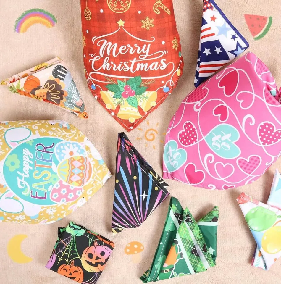 9 Pack Colorful Holiday Dog Bandanas Set image indicator(4)