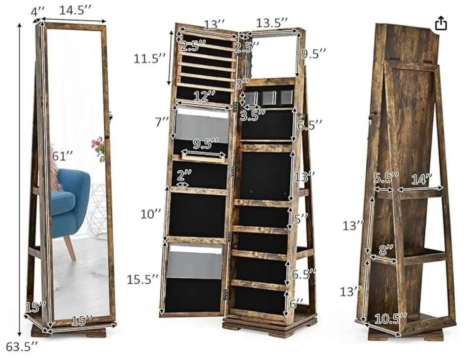 Jewelry Armoire w/ Full Length Mirror image indicator(3)