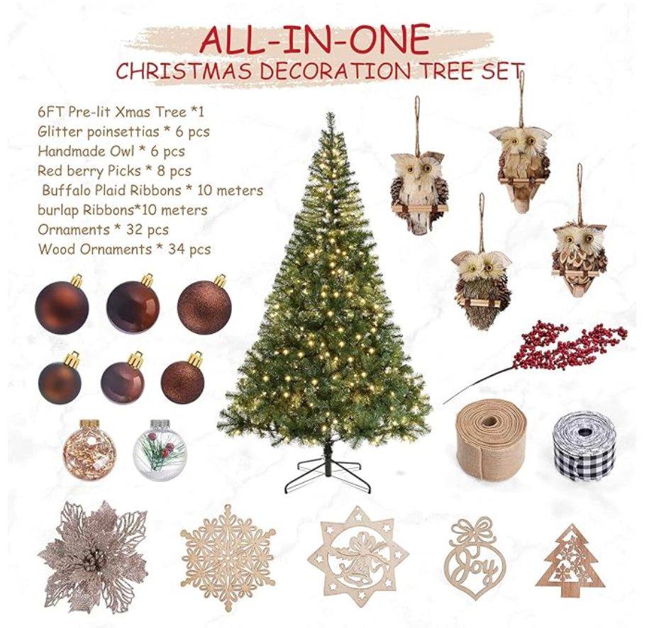6FT Pre-lit Artificial Christmas Tree with Ornaments - photo 3