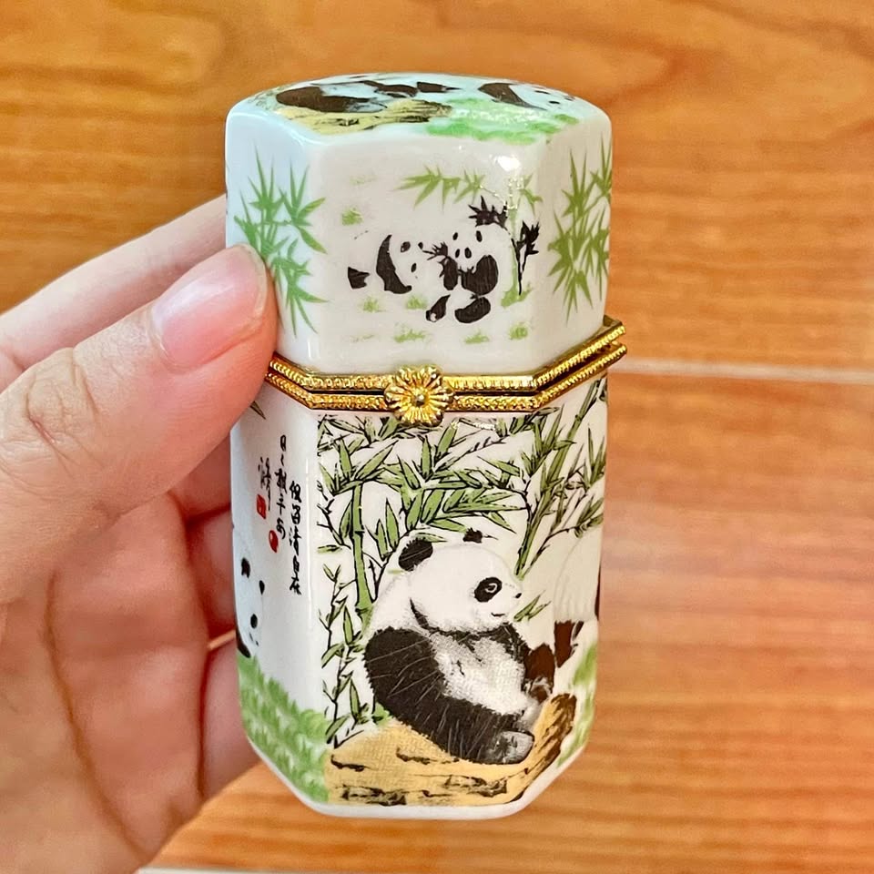 Vintage Lucky Panda Bamboo Trinket Box