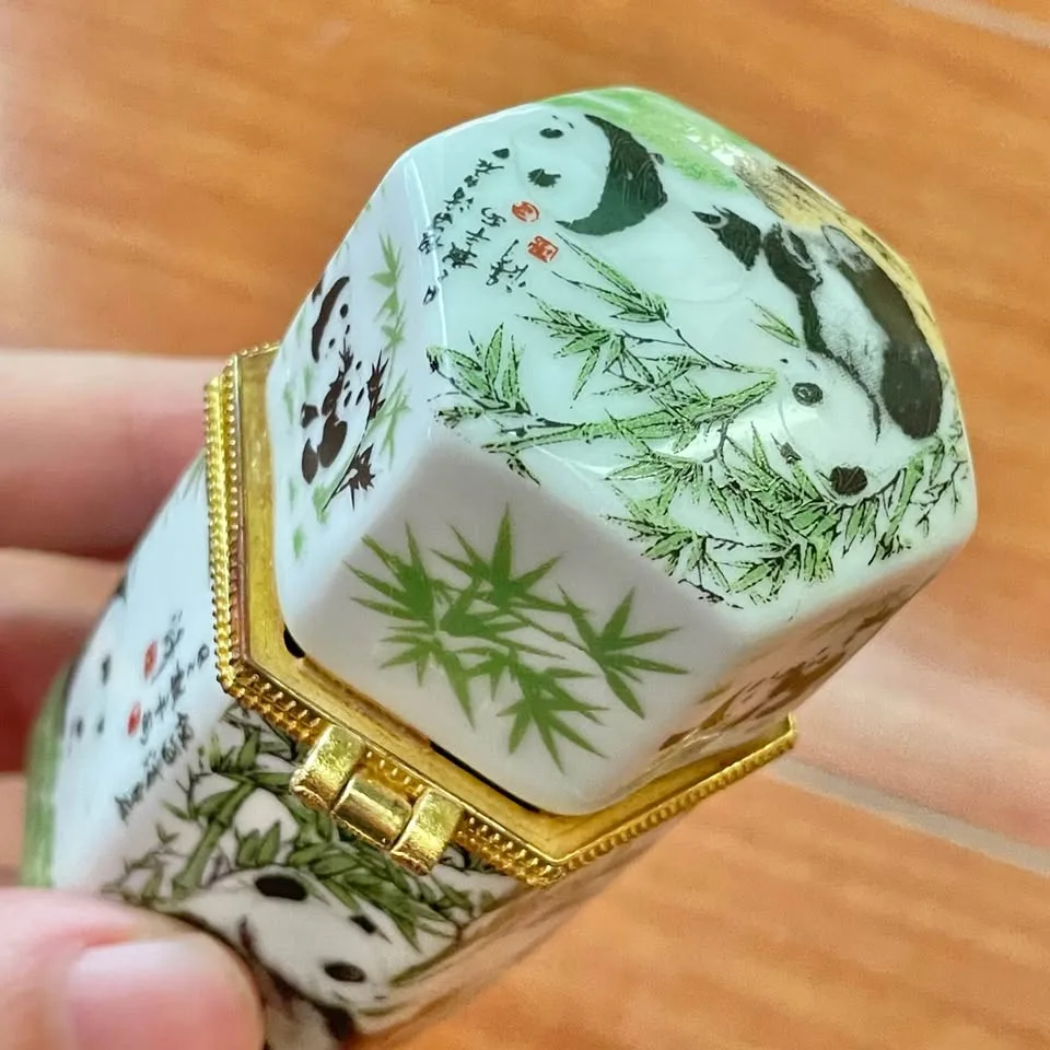 Vintage Lucky Panda Bamboo Trinket Box image indicator(5)