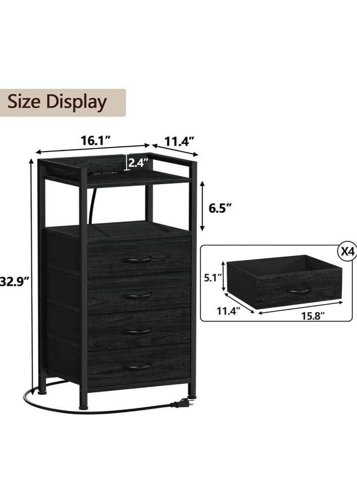 LED Dresser Night Stand with Charging Station & Drawers - photo 2