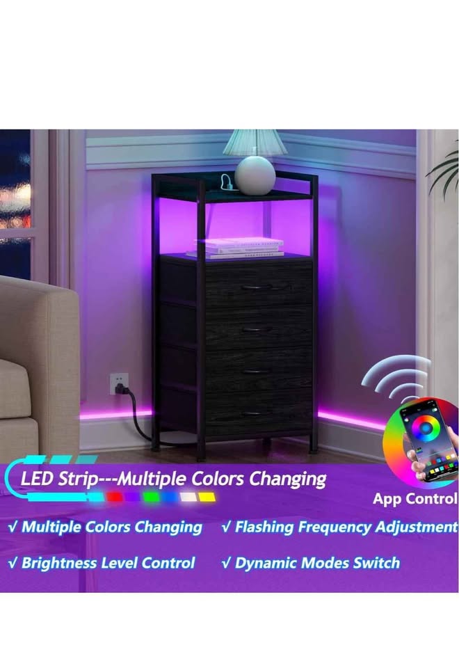 LED Dresser Night Stand with Charging Station & Drawers - photo 3