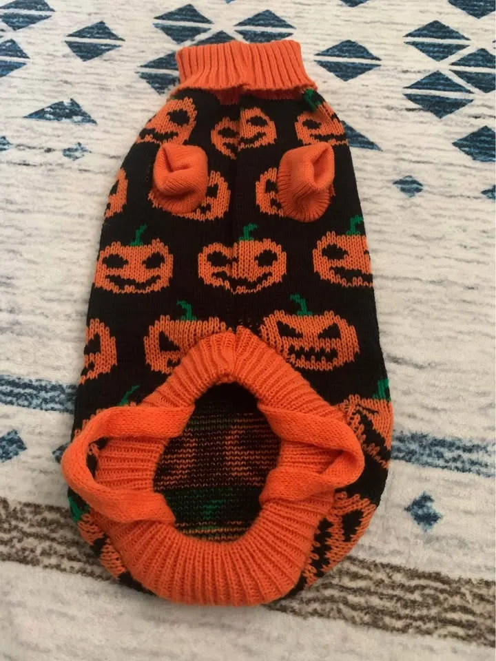 🎃 Adorable Halloween Pumpkin Sweater for Small Puppies image indicator(3)