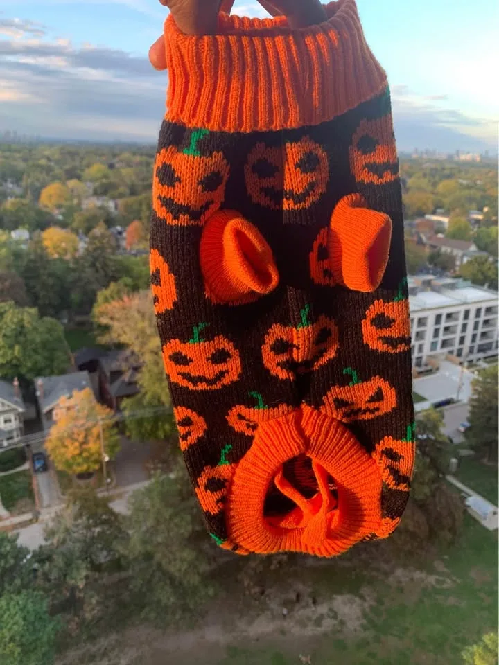 🎃 Adorable Halloween Pumpkin Sweater for Small Puppies image indicator(4)