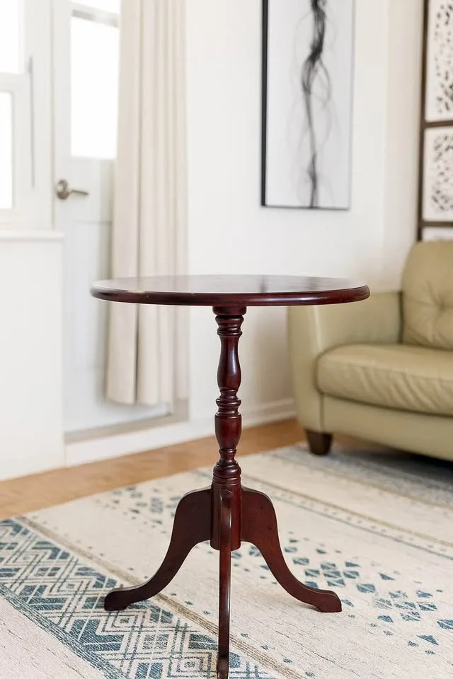 Elegant Vintage Solid Wood Pedestal Side Table