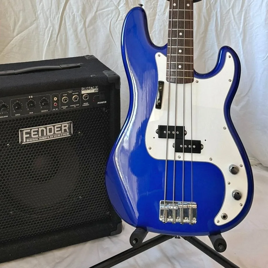 Squier P-Bass with Fender Amp & Goodies