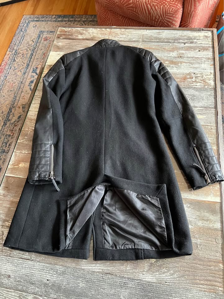Ellos Moto Coat Jacket Black Wool & Faux Leather Sz 12 US - photo 3