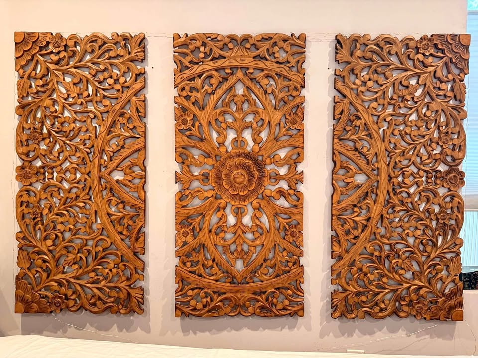 Brown Wooden handmade Intricately Carved Floral Wall Decor