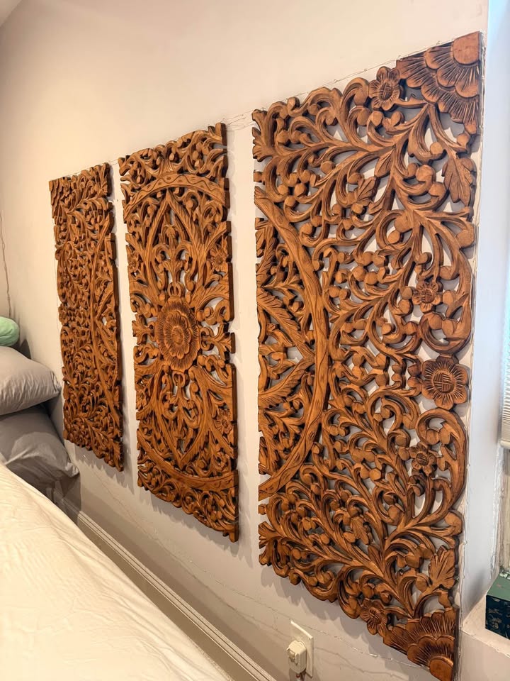 Brown Wooden handmade Intricately Carved Floral Wall Decor - photo 2