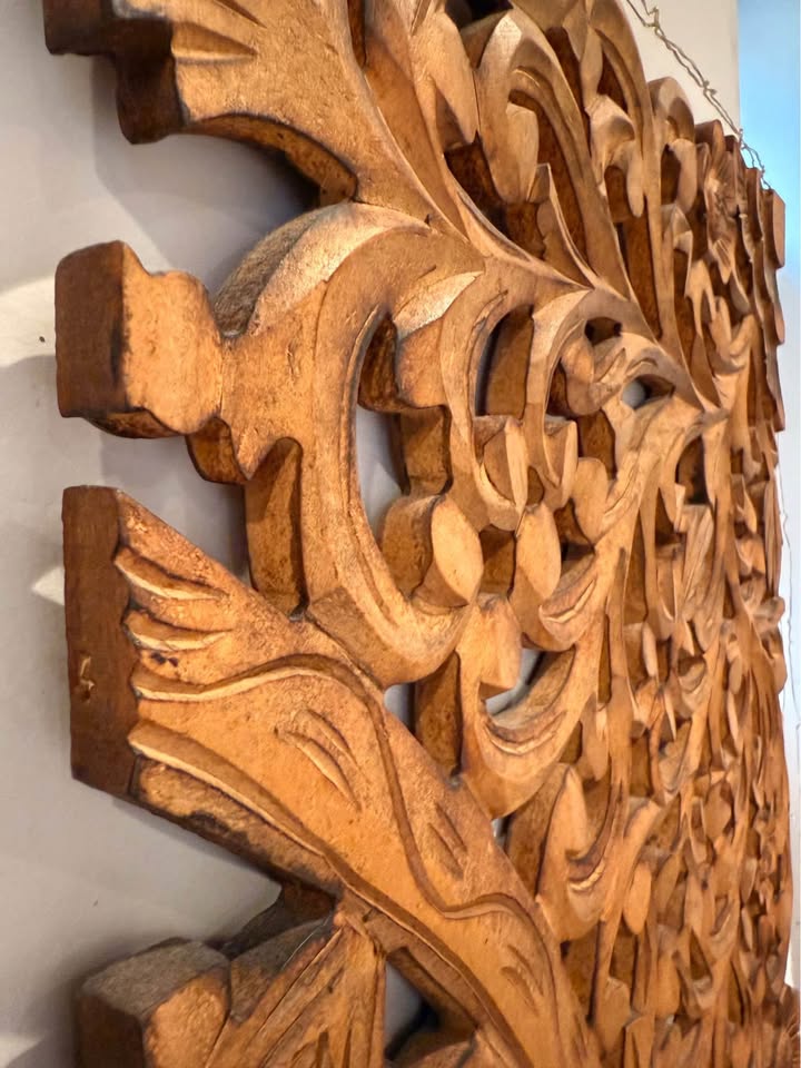 Brown Wooden handmade Intricately Carved Floral Wall Decor - photo 3