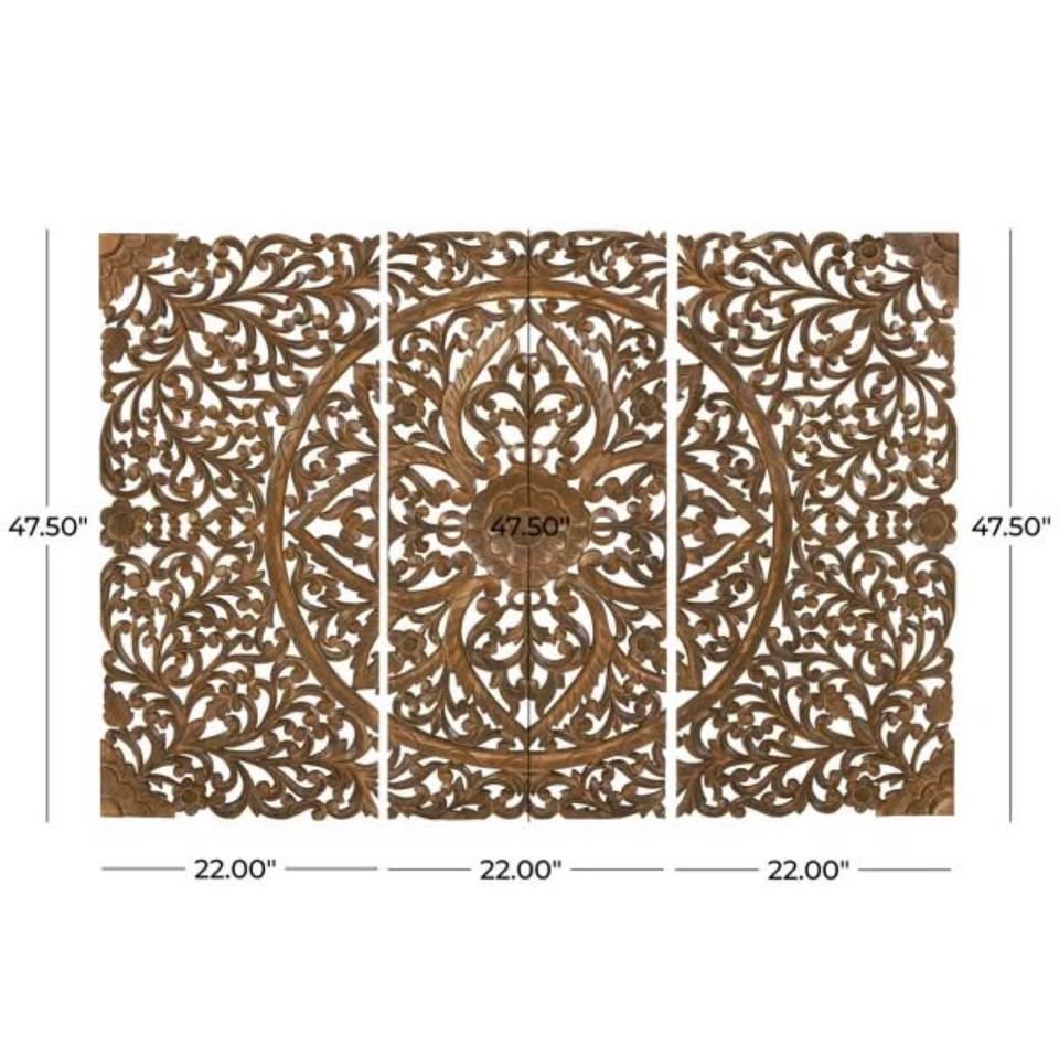 Brown Wooden handmade Intricately Carved Floral Wall Decor - photo 4