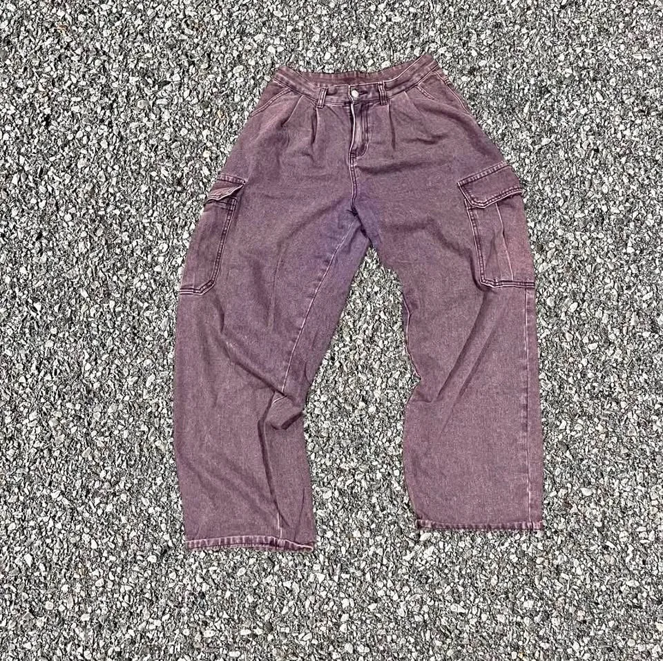purple cargo pants with a unique, worn look thumbnail