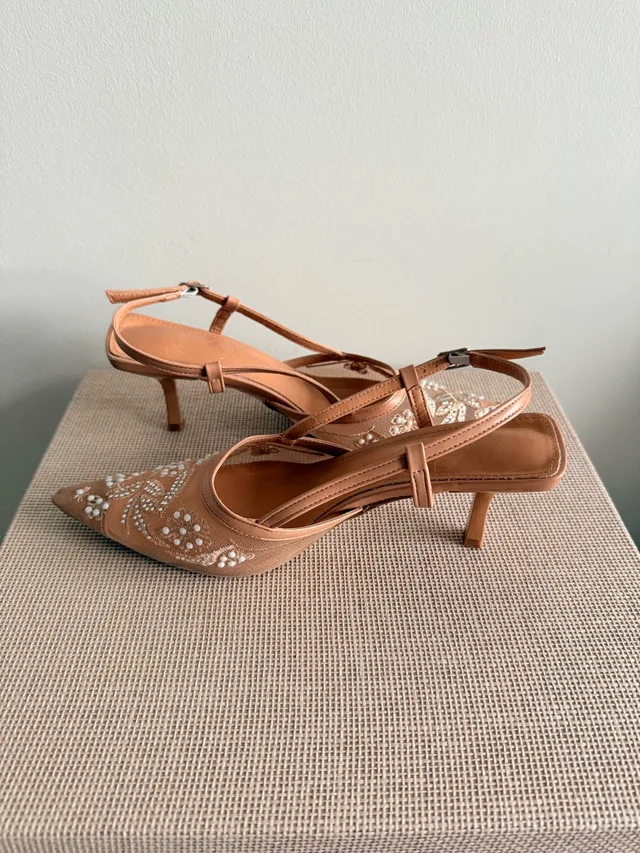 Beige Slingback Shoes, Size 38 image indicator(4)