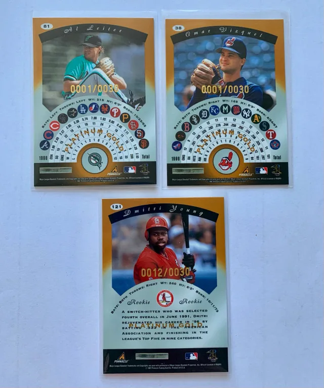 3 Platinum Gold MLB Cards - Leiter, Vizquel, Young image indicator(2)