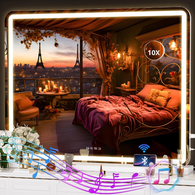 NEW Hasipu 40"x32" LED Vanity Makeup Mirror, Bluetooth Speaker