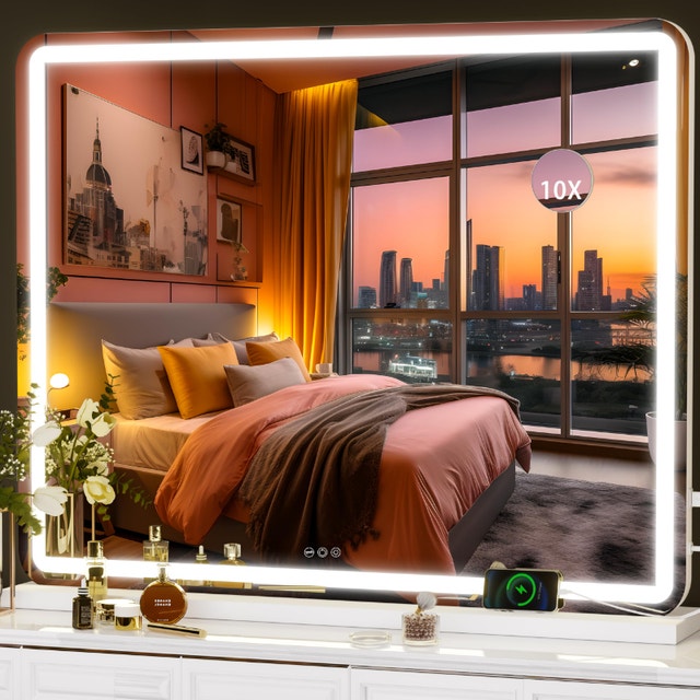 NEW Hasipu 40"x32" LED Vanity Makeup Mirror, Bluetooth Speaker - photo 2