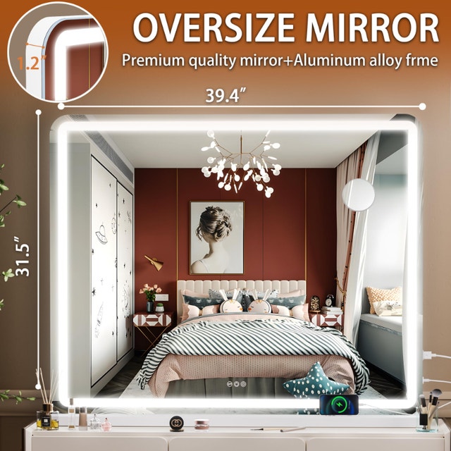NEW Hasipu 40"x32" LED Vanity Makeup Mirror, Bluetooth Speaker - photo 3