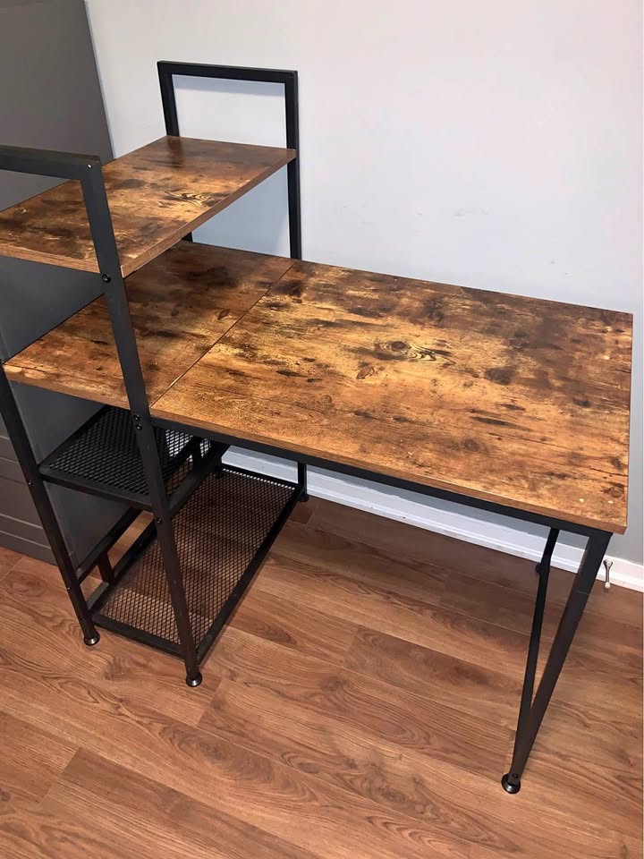 Wood Office Desk with 4-Tier Shelves combo with chair